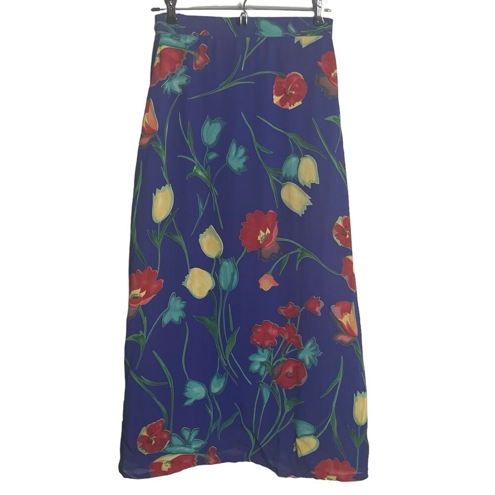 Bentley Arbuckle Vintage MIDI Skirt Size 4 Purple Floral Tulips Romantic USA - Picture 2 of 10